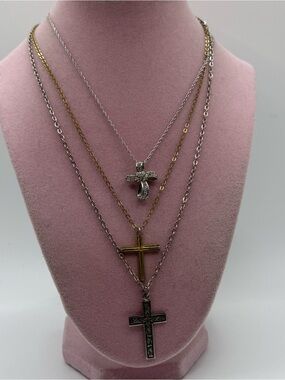 Set of 3 Avon Layered Cross Pendant Necklace Set